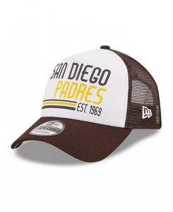 Мужская белая, коричневая San Diego Padres Stacked A-Frame Trucker 9FORTY Регулируемая кепка New Era