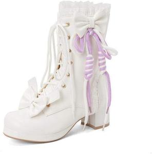 Generic Женские платформенные ботинки Lolita Kawaii с бантом, массивный блок на каблуке, милые розовые ботинки на щиколотках для косплея