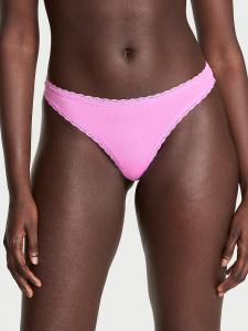 Хлопковые стринги с кружевом на талии Lace Trim, lace trim pink lilac