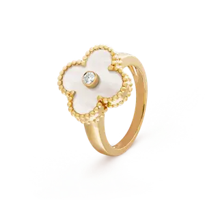 Кольцо Van Cleef & Arpels Vintage Alhambra, желтое золото 18 ct, бриллианты, перламутр