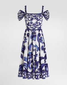 Короткое хлопковое платье с принтом маджолика Dolce & Gabbana, принт