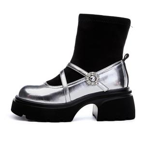 POOQ Женские черно-серебряные ботильоны серебристые, цвет Silver