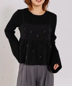 Комплект из бюстье с баской, украшенного бисером, и трикотажного пуловера в рубчик Archives, цвет Black