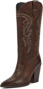 Ковбойские сапоги ISNOM для женщин, сапоги вестерн с заостренным носком и устойчивым каблуком, Matte Dark Brown