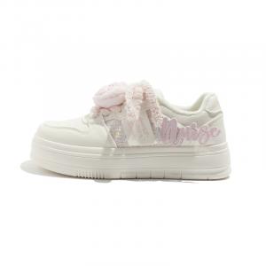 BEIER Теплые противоскользящие женские скейтерские кеды низкие бело-розовые с вышивкой "макарон-сердце", цвет 88-11133 White Pink B Macaron Heart Embroidery