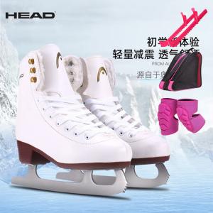 HEAD F200 утепленные детские коньки с рисунком для фигурного катания, взрослые, для начинающих, с предварительной заточкой, в комплекте: чехлы, рюкзак, мягкие наколенники, цвет pink, размер 41