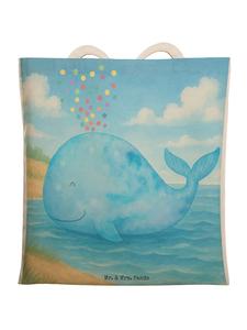 Сумка-шоппер из ткани с рисунком кита и конфетти, без слогана, белого цвета Mr. & Mrs. Panda