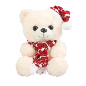 Плюшевый мишка в рождественской шапке с шарфом, плюшевая кукла, высота 22 см OU DI PIG, белый