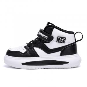 Скользостойкие амортизирующие износостойкие мид-топ детские беговые кроссовки white BOBDOG, GTK216-черный белый[Fleece-Lined Thermal]