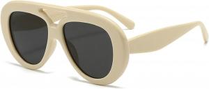 Овальные солнцезащитные очки с двойной перемычкой, модные женские солнцезащитные очки-пилот, стильные солнцезащитные очки для активного отдыха, мужские солнцезащитные очки 75506 Melrose, Beige Grey