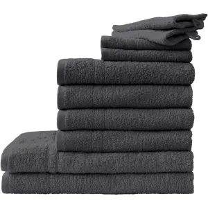 Комплект полотенец Kristall, 10 шт. Вафельное махровое полотенце с изысканной каймой, для душа, рук и гостей Dyckhoff, антрацит