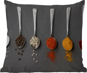 Подушка для улицы - Специи - Ложка - Столовая - Деревенский - Специи - 60x60 см - Устойчива к погодным условиям - Подушка для отдыха - Декоративная - Подушка для сна MuchoWow