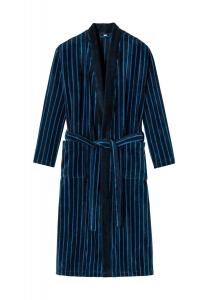 Мягкий велюровый халат, хлопок, в полоску, мужской SCHIESSER, цвет 803 Dunkelblau