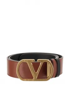 Двусторонний кожаный ремень с фирменным V-образным логотипом VALENTINO GARAVANI, коричневый