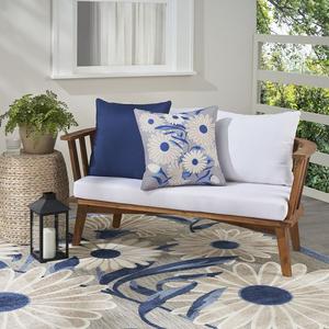 Двусторонняя декоративная подушка Mina Victory с цветочным принтом для дома и улицы, цвет Blue Grey