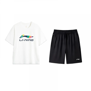 LiNing Повседневная спортивная одежда унисекс, clothing sets[standard белый shirt+черный shorts]
