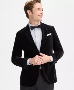 Мужской приталенный спортивный пиджак из гладкого вельвета Hugo Boss, черный