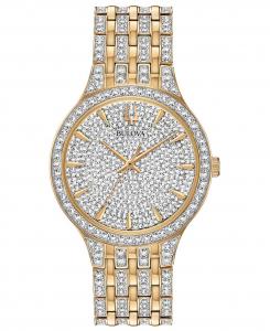 Мужские двухцветные часы-браслет из нержавеющей стали с акцентом на кристаллы, 40 мм Bulova