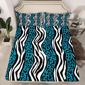 Erosebridal Детский комплект постельного белья с леопардовым и зебровым принтом в синем и черно-белом цвете, Multi 08