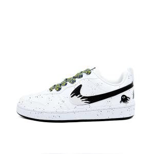Nike Court Borough Ghost Synthetic Leather Abrasion Resistant Low top Skateboard Shoes Black White Teenagers