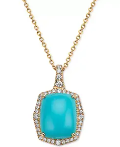Ожерелье с подвеской Effy Halo из 18 дюймов с бирюзой и бриллиантами (1/4 карата) из 14-каратного золота Effy Collection, turquoise