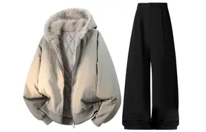 Толстовка Casual Sportswear утепленная с флисовой подкладкой X1617, серый puffer jacket+черный fleece-lined pants