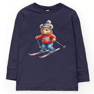 Футболка с длинным рукавом для детей с принтом "Лыжный медведь" в технике акварели The Juniper Shop, Navy
