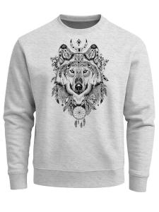 Neverless Свитшот 'Boho Wolf' в сером цвете