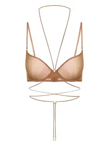 Бюстгальтер-балконет с завязками Maison Close, коричневый