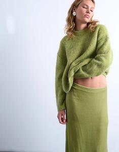 Свободный свитер Topshop из высококачественной альпаки с круглым вырезом зеленого цвета