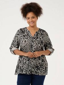Топ с длинным рукавом с животным принтом mille KAFFE Curve, цвет Grey/Black