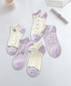 Девичьи носки до щиколотки из хлопковой смеси с вышивкой, комплект из 5 пар