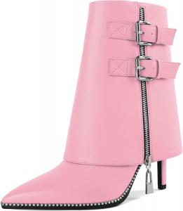 Женские сапоги Mettesally с отворотом, широкие, средней длины до икры, на высоком каблуке-кубике, расшитые бусинами, с молнией, с заостренным носком, женские ботильоны