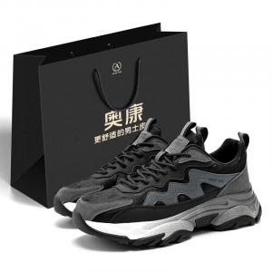 Антискользящие износостойкие дышащие легкие низкие массивные кроссовки мужские AOKANG, Обсидиановый черный [с флисовой подкладкой]