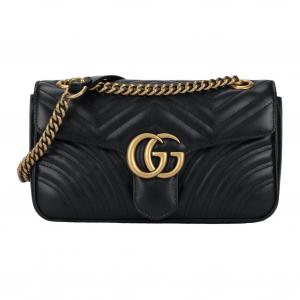 GUCCI Маленькая камера GG Marmont через плечо черная кожа