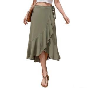 Юбка миди с рюшами в стиле Wrap, эластичным поясом и завязками, с асимметричным подолом Clearflower, Army Green