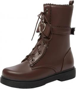 Женские ботильоны с низким каблуком 3 см, боковой молнией, платформой, для горничной, на щиколотке, модные Лолита, короткие ботинки-принцессы LYYSKY, Brown(3-11)