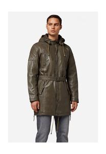 Мужское кожаное пальто Sheena, современная парка на потайной молнии RICANO, цвет Oliv
