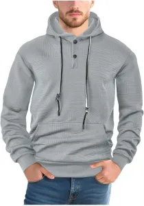 Толстовка с капюшоном на пуговицах, мужская, осенняя, свободного кроя с карманом