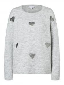 Милый, мягкий свитер с сердечком, расшитый пайетками, серебристо-серого меланжевого цвета More & More