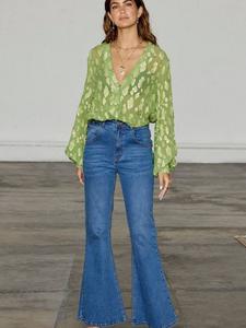 Расклешенные джинсы с карманом-гребешком Never Fully Dressed, цвет Denim