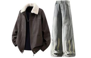 Повседневный спортивный костюм Unisex с лацканами, утолщенный и с флисовой подкладкой X1617, coffee top+желтый mud jeans