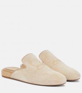 Темно-синие замшевые тапочки Coolito Donna Christian Louboutin, бежевый