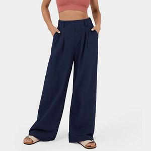 Женские брюки палаццо с высокой талией и плиссировкой из хлопка Elitechoice, Dark Blue