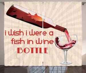 Штора ABAKUHAUS Лесная рустика, Рыба в винной бутылке, для спальни, присборенная тесьма с петлями и крючками, 280 x 175 см, цвет шампанского, ярко-красный Abakuhaus