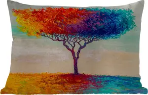 Подушка для улицы - Картина - Масляная краска - Дерево - Радуга - 60 x 40 см - Устойчива к погодным условиям - Подушка для отдыха - Декоративная подушка - Подушка для дома MuchoWow
