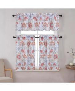 Сельский дом для гостиной, 3 предмета, однотонные шторы для кухни в стиле кафе, набор ярусных штор и заправленного балдахина — 56 дюймов Ш x 36 дюймов Д, серый Kate Aurora, розовый