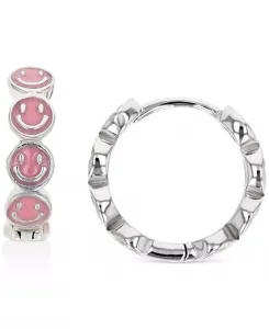Серьги-Кольца с эмалированными смайликами из стерлингового серебра или 14-каратного золота поверх стерлингового серебра, 1/2 дюйма Macy'S, pink/silver