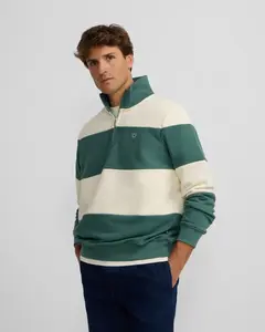 Мужская толстовка с молнией средней длины и широкой полосой Silbon, зеленый