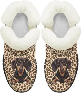 Зимние сапожки для малышей, теплые снежные ботинки, уютные пушистые детские ботильоны, уличная модная обувь для мальчиков и девочек Chririnla, Leopard Print Dachshund